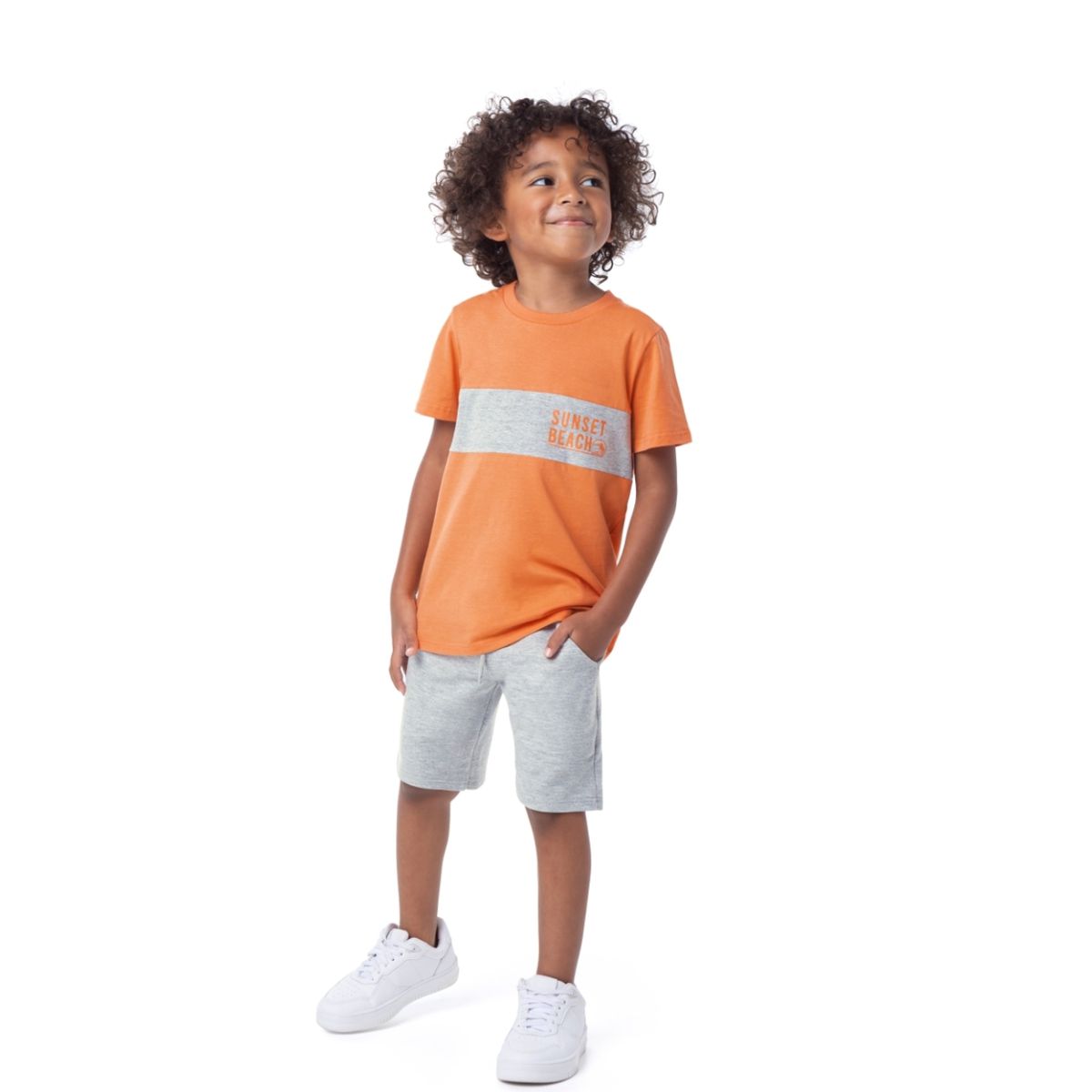 Conjunto Infantil Menino Camiseta e Bermuda em Alg... - Fátima Modas