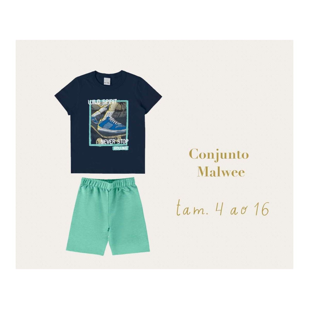 Conjunto Infantil Menino Camiseta e Bermuda Em Mol... - Fátima Modas