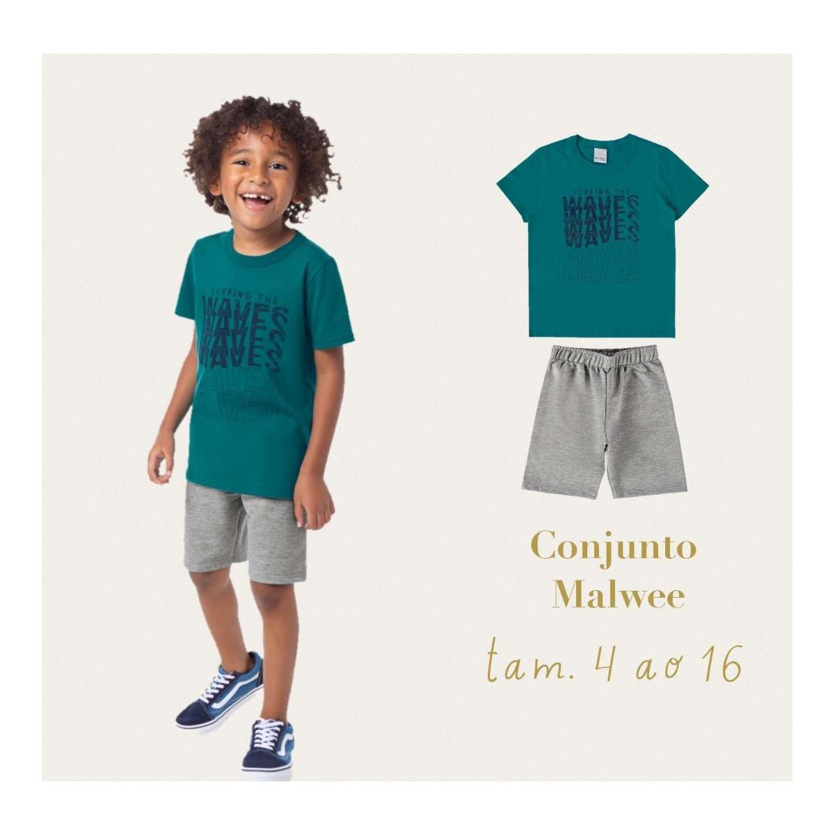 Conjunto Infantil Menino Camiseta e Bermuda Em Mol... - Fátima Modas