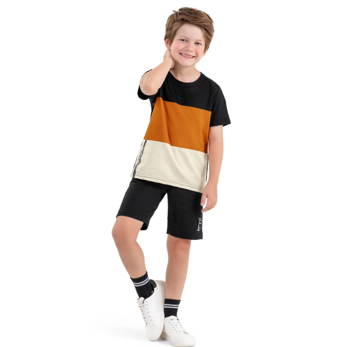 Conjunto Camiseta Meia Malha e Bermuda Moletom Inf... - Fátima Modas