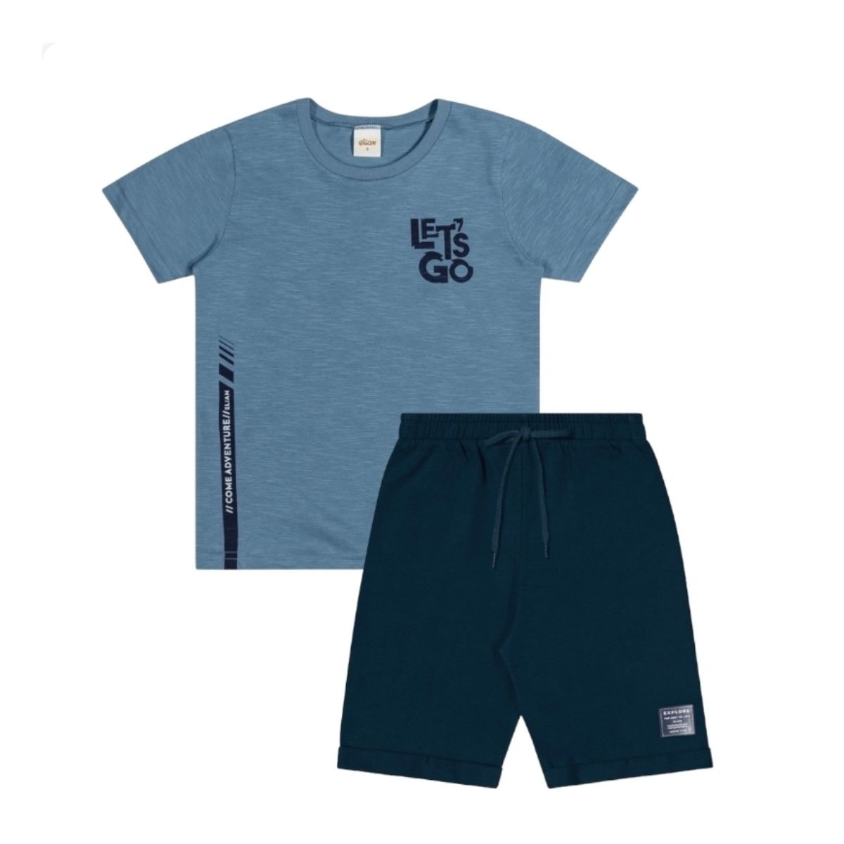 Conjunto Infantil Camiseta e Bermuda Moletinho Eli... - Fátima Modas