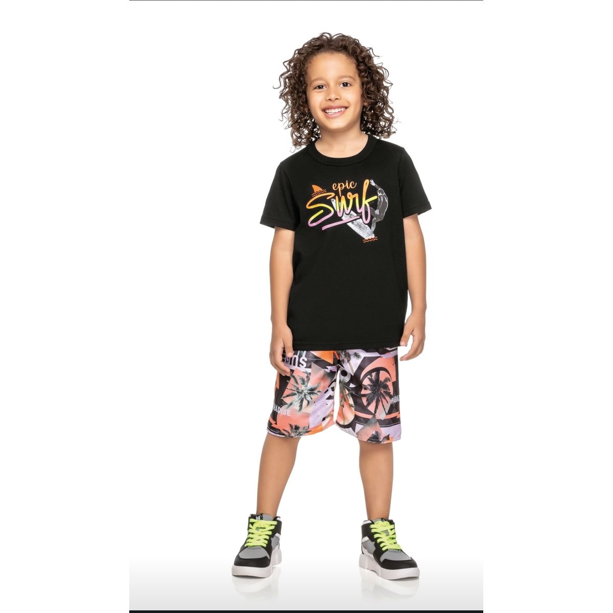 Conjunto Infantil Camiseta e Bermuda Tactel - Fátima Modas
