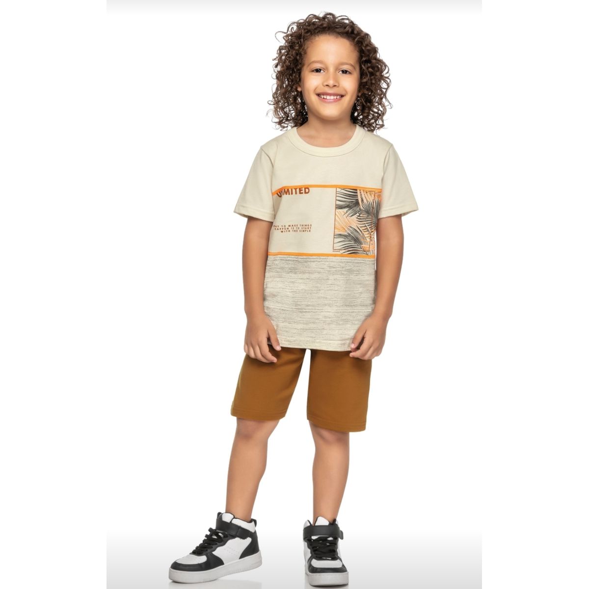 Conjunto Infantil Camiseta e Bermuda Moletinho Eli... - Fátima Modas