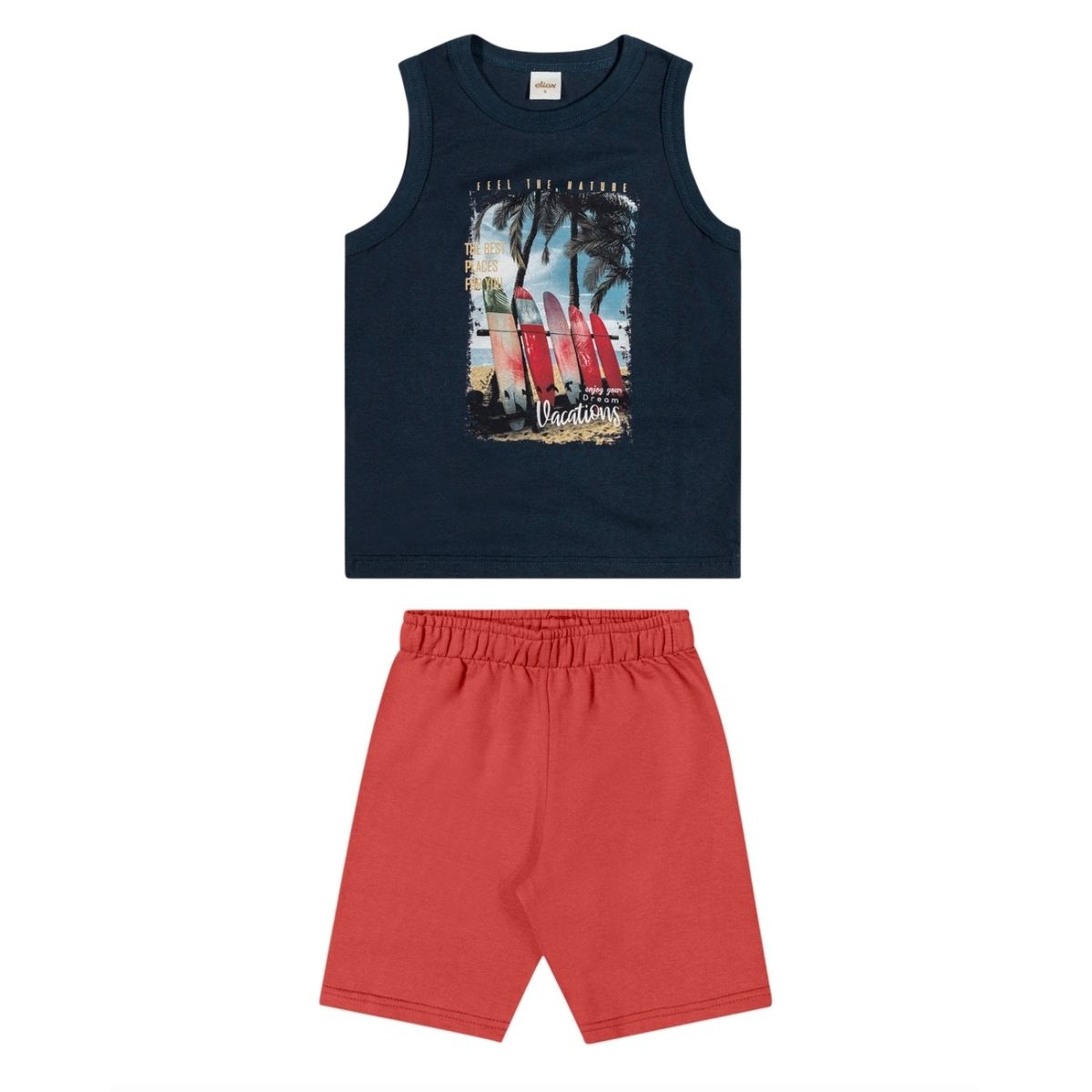 Conjunto Regata Meia Malha Bermuda em Moletom Elia... - Fátima Modas