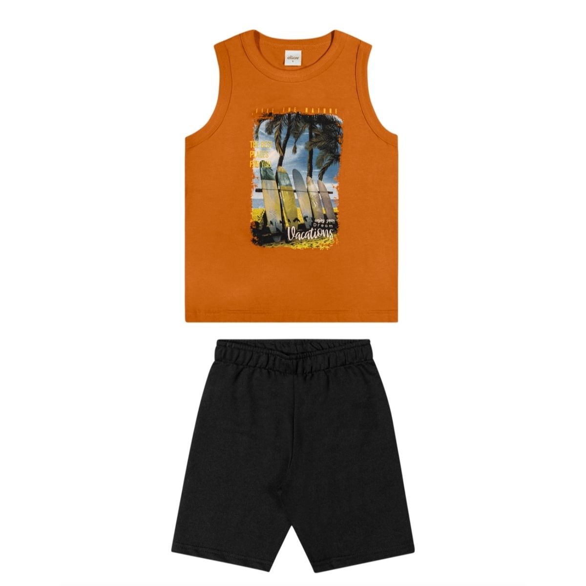 Conjunto Regata Meia Malha Bermuda em Moletom Elia... - Fátima Modas