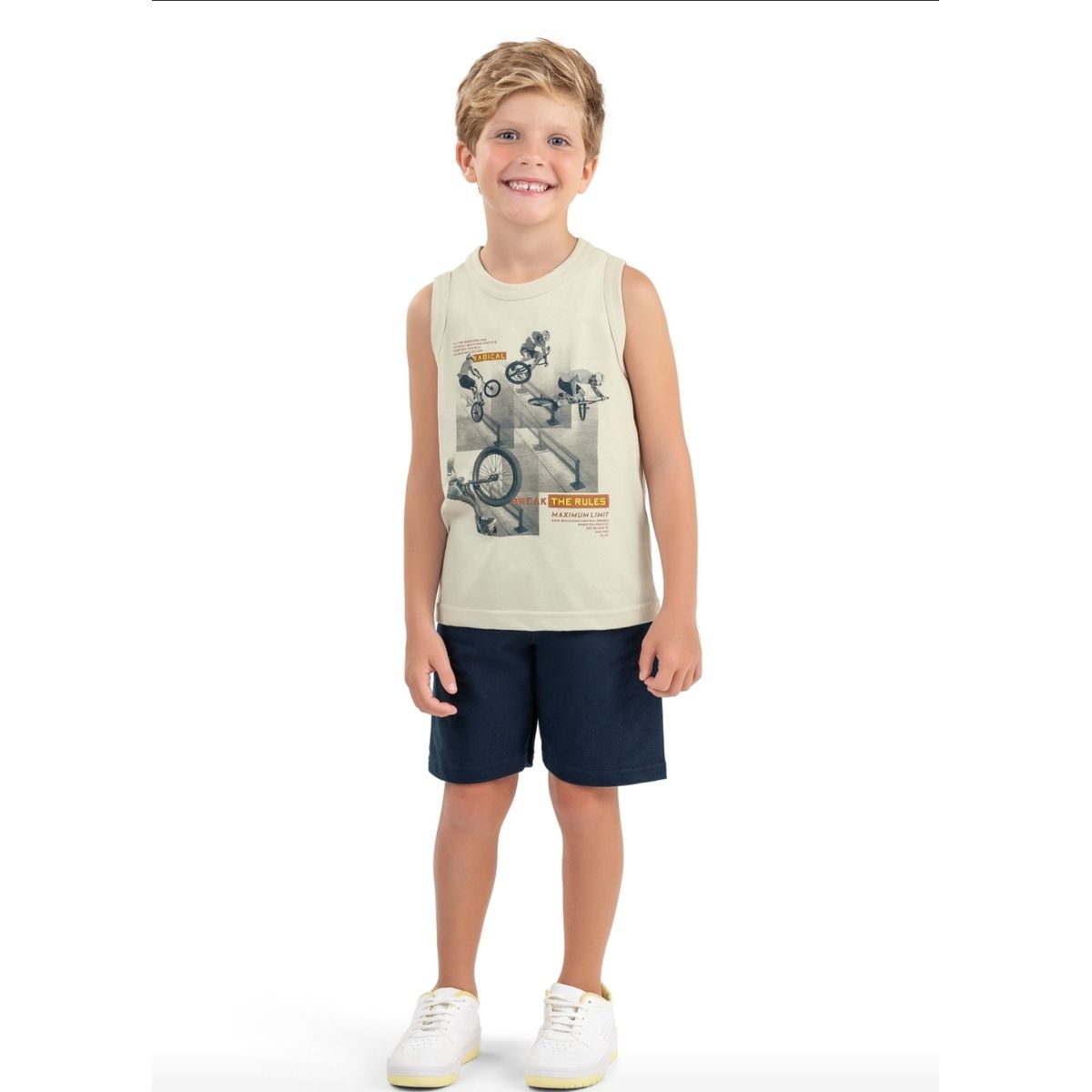 Conjunto Regata Meia Malha Bermuda em Moletom Elia... - Fátima Modas