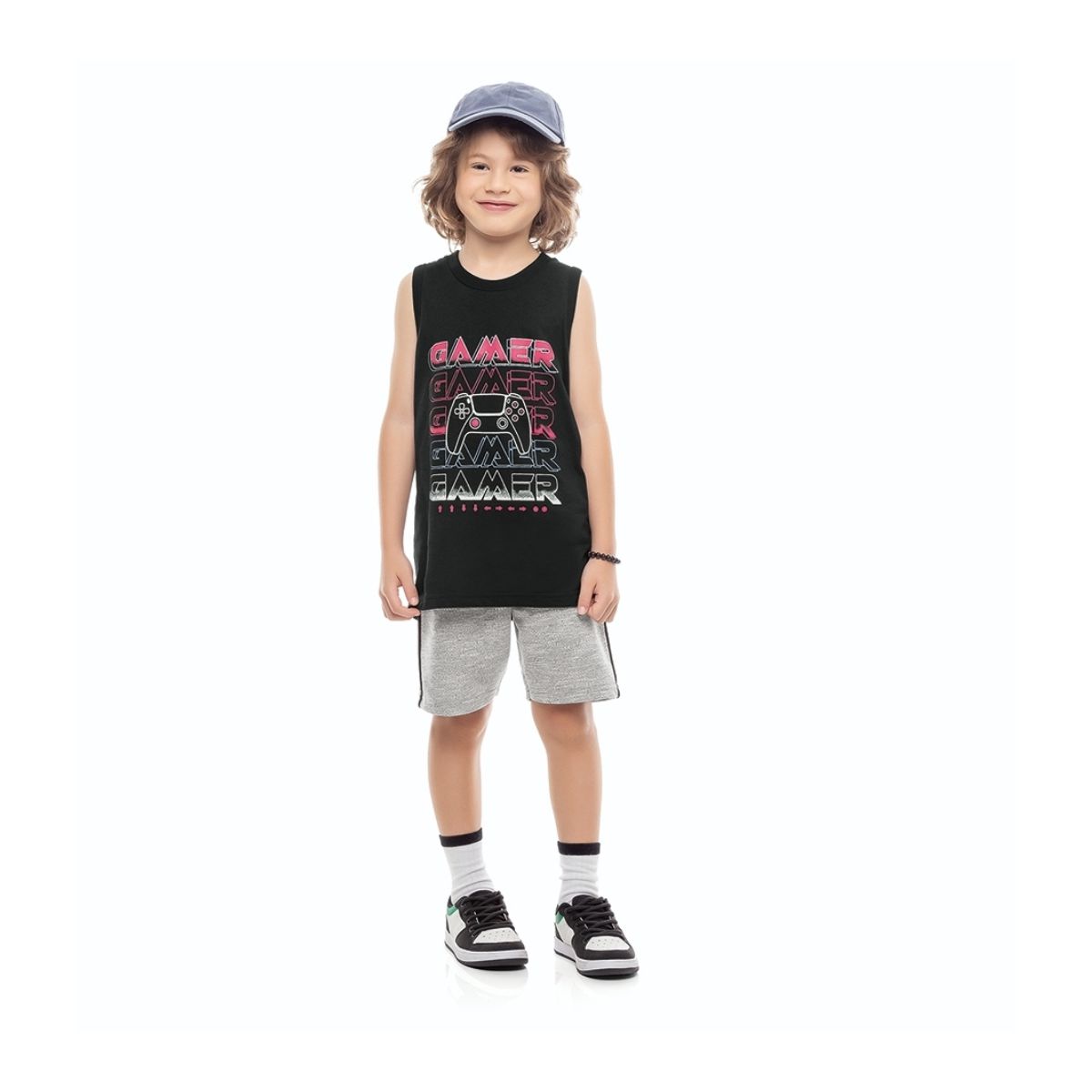 Conjunto Infantil Camiseta e Bermuda Moletinho Kam... - Fátima Modas