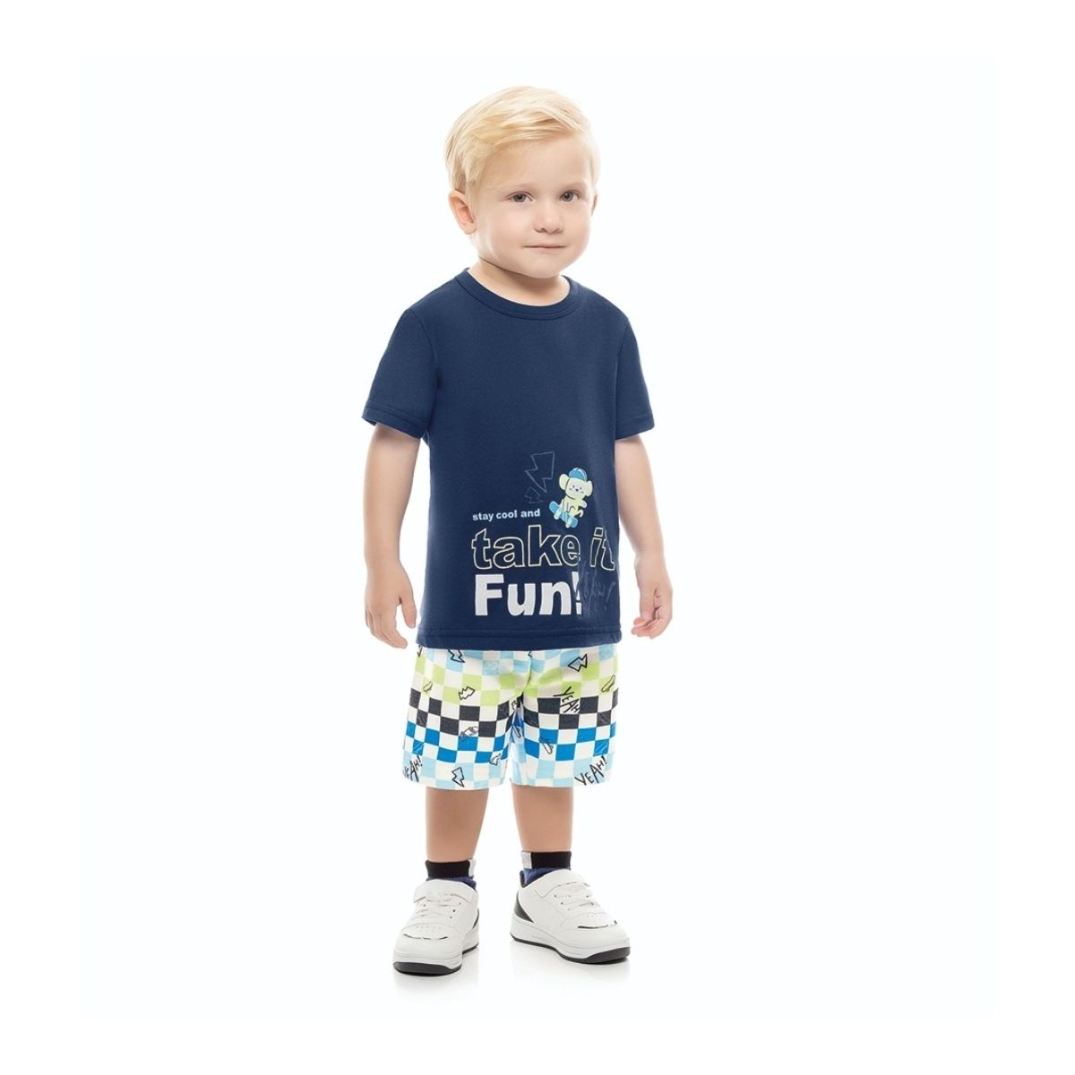 Conjunto Infantil Camiseta e Bermuda Moletinho Kam... - Fátima Modas