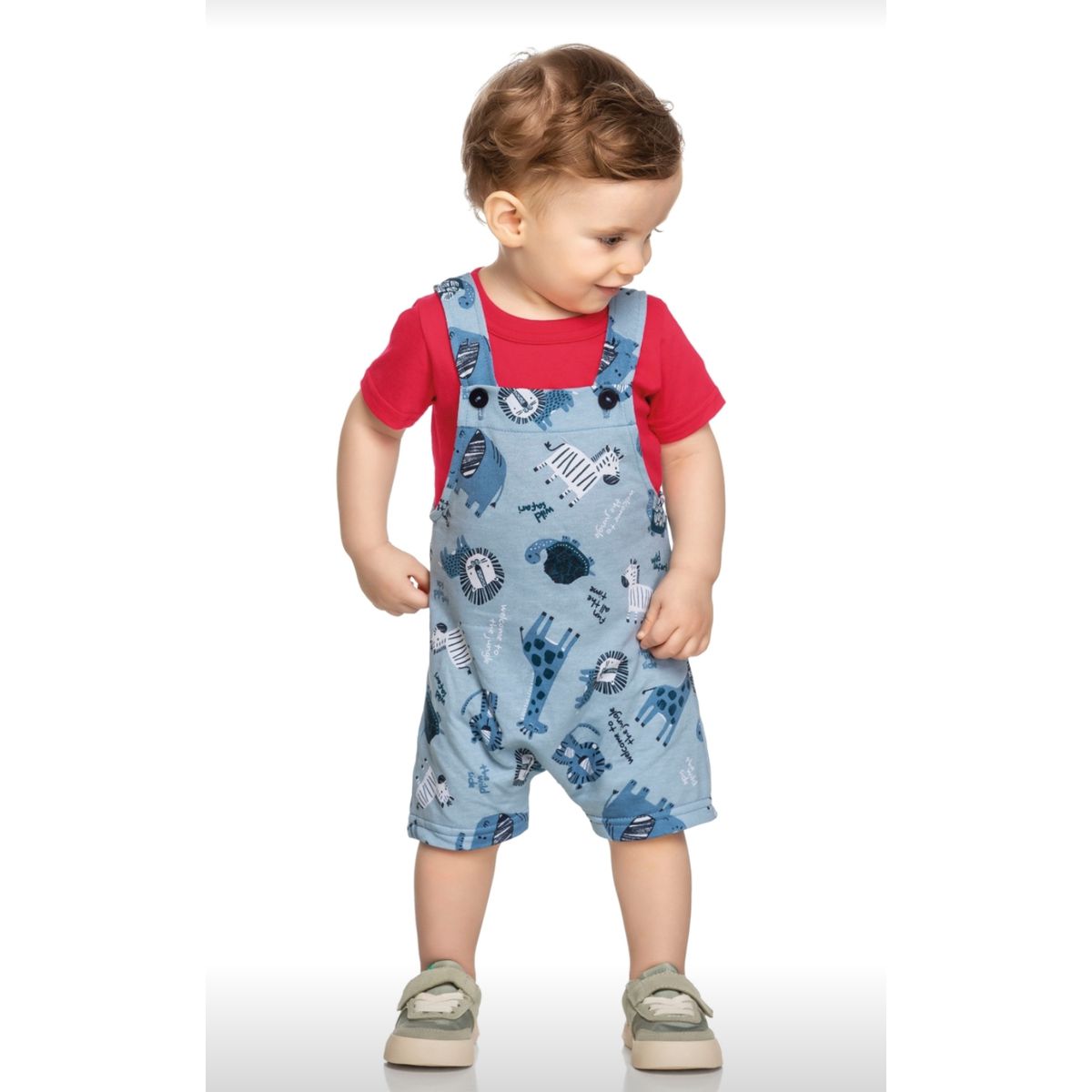 Conjunto Baby Menino Jardineira c/ Camisera 100% A... - Fátima Modas