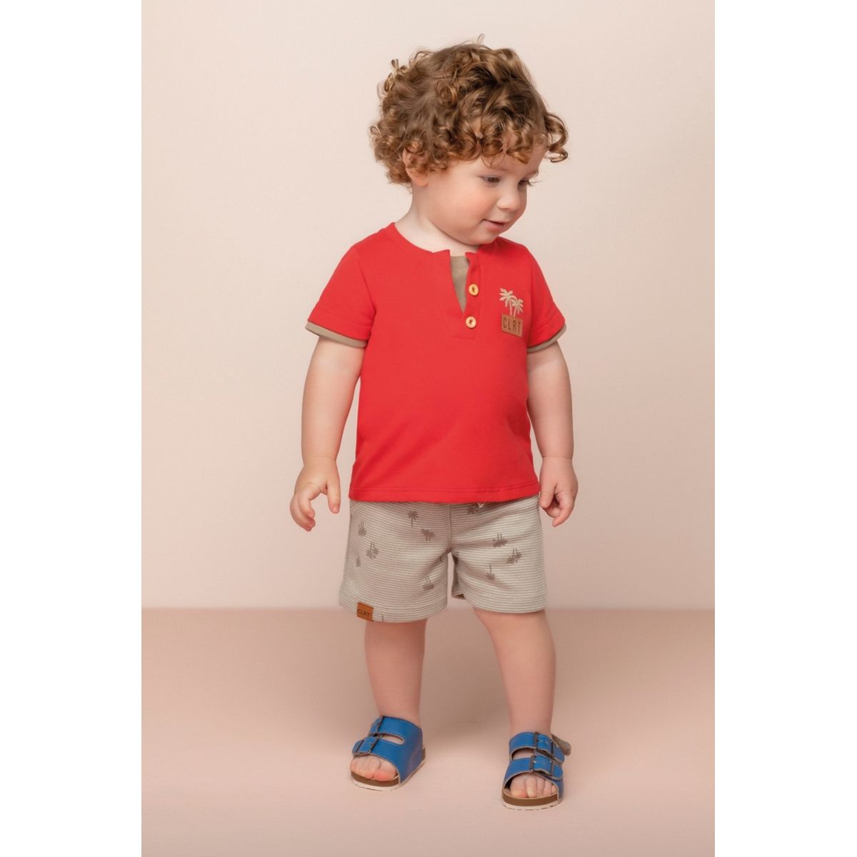 Conjunto Masculino Bermuda Bege e Camiseta Malha V... - Fátima Modas