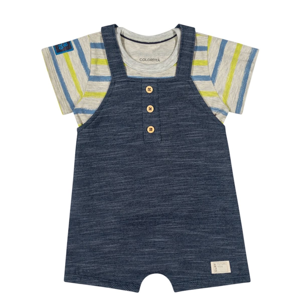 Jardineira Bebê Colorittá Com Blusa Listrada - Fátima Modas
