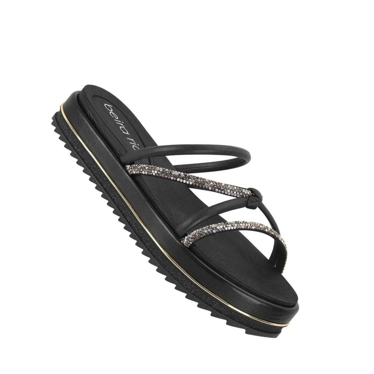 Sandália Beira Rio Flatform - Feminina - Preto - Fátima Modas