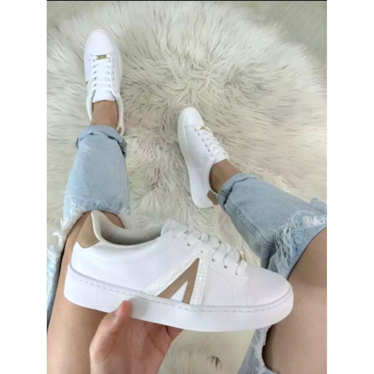 Tênis Feminino Casual Vizzano 12141032 - Branco/Be... - Fátima Modas
