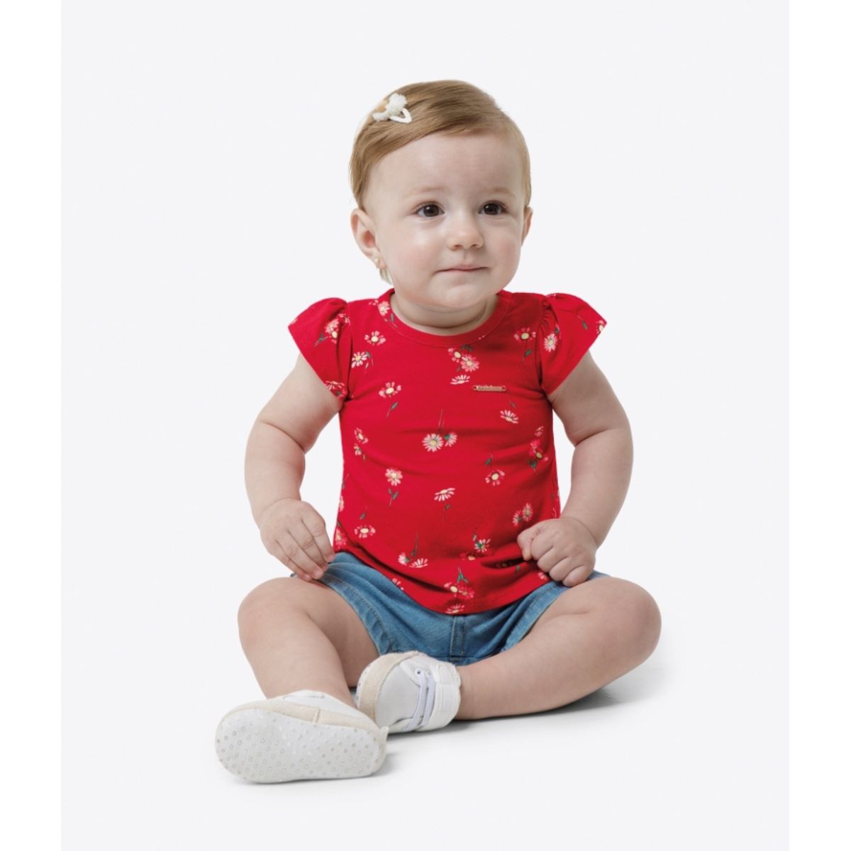 Conjunto Menina Shorts Jeans Com Elastano Carinhos - Fátima Modas