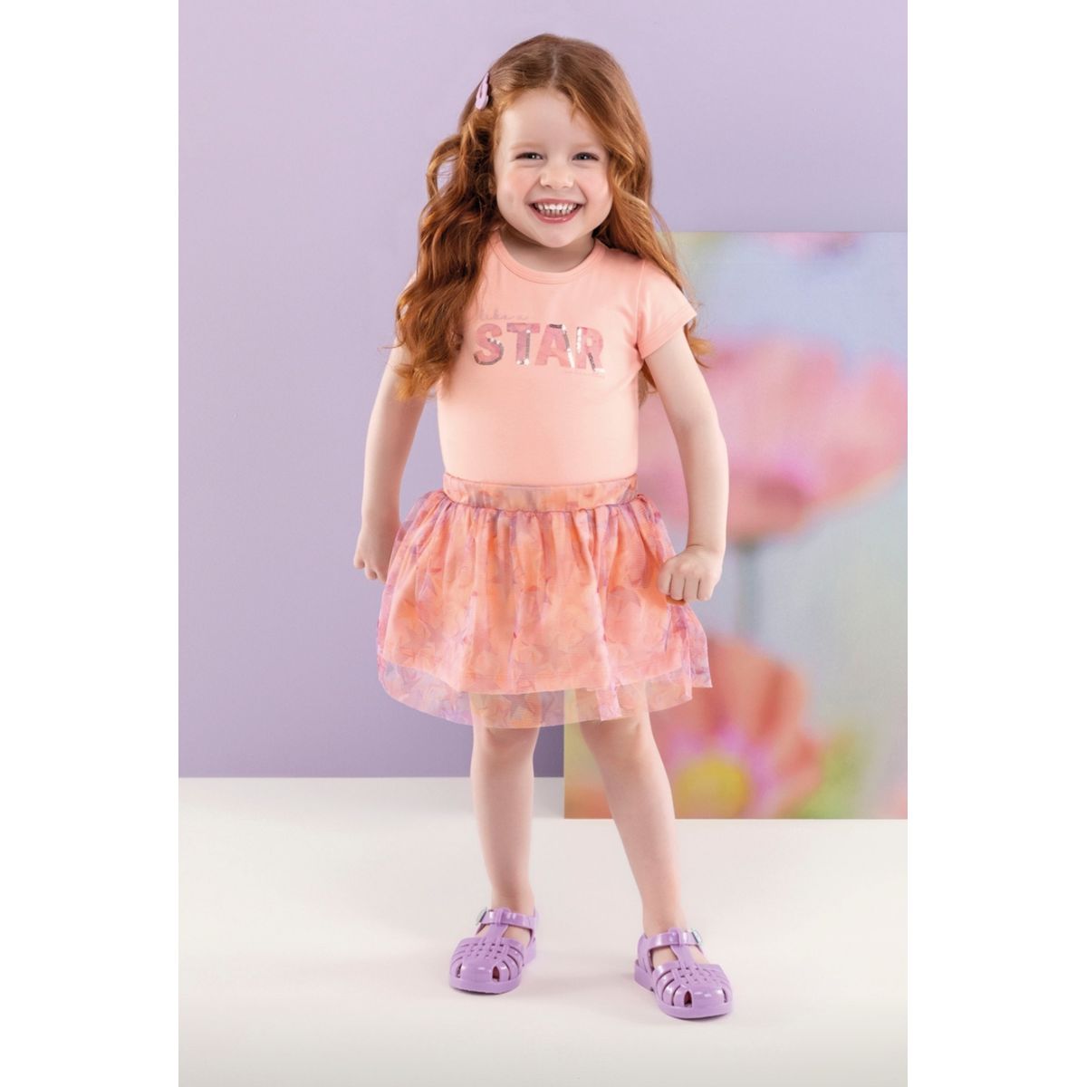 Conjunto Infantil Feminino Blusa e Short Saia com ... - Fátima Modas