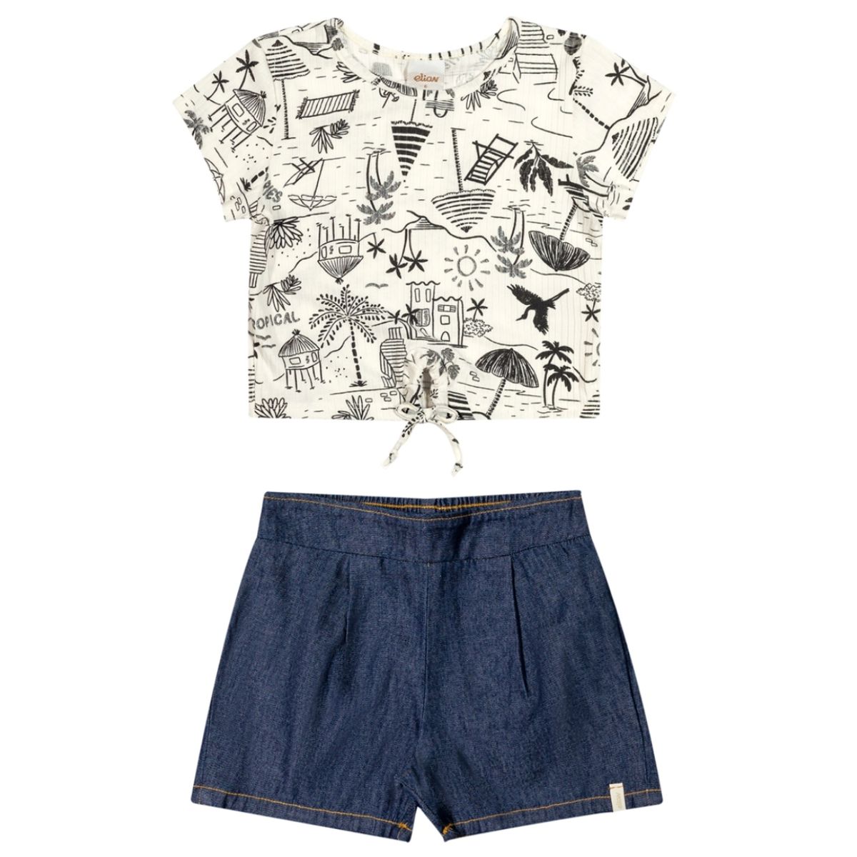 Conjunto Infantil Menina Jeans Elian Bege - Fátima Modas