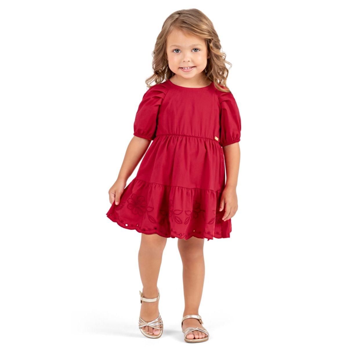 Vestido Infantil Menina Bordado Colorittá Vermelho - Fátima Modas