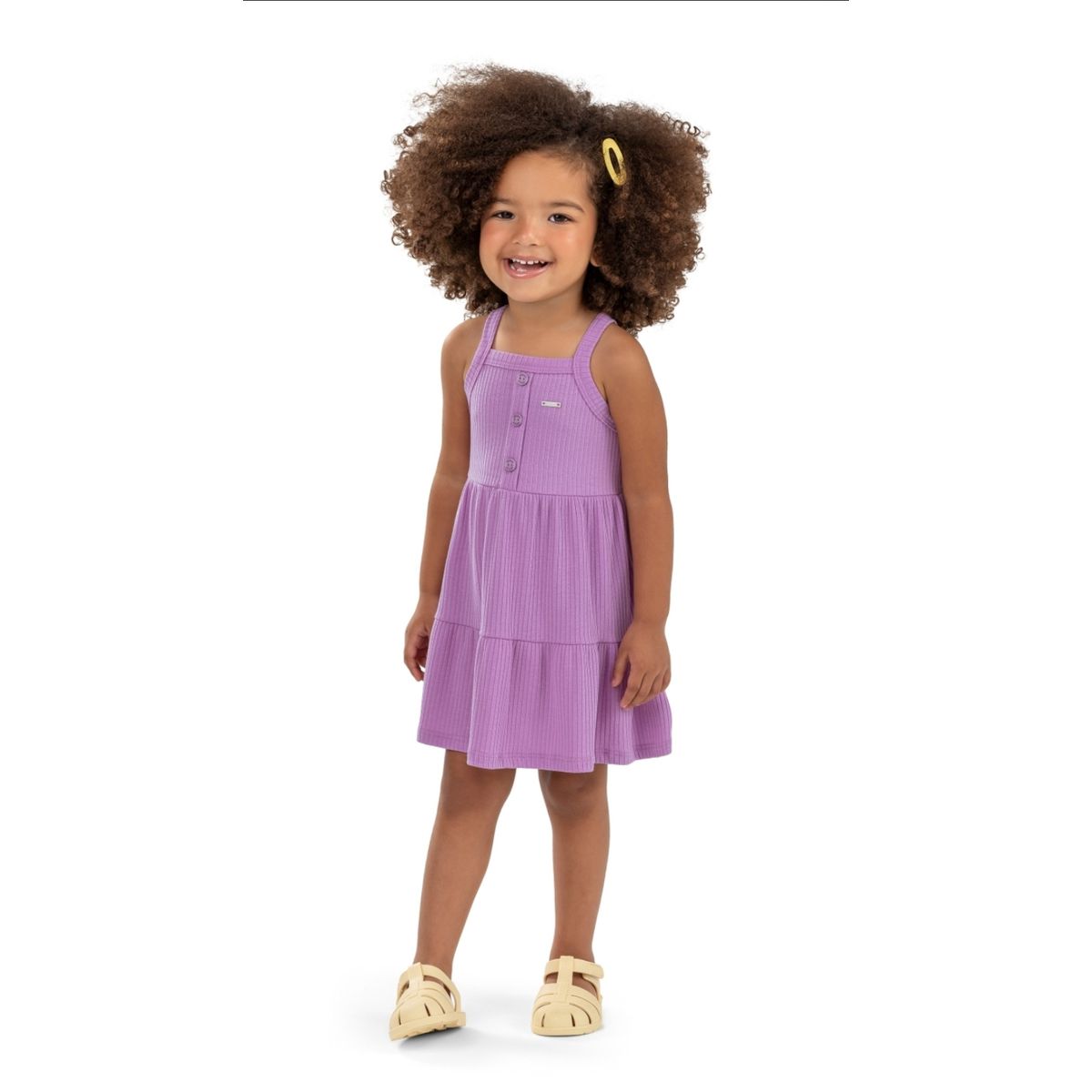 Vestido Infantil Menina Botões Elian Lilás - Fátima Modas