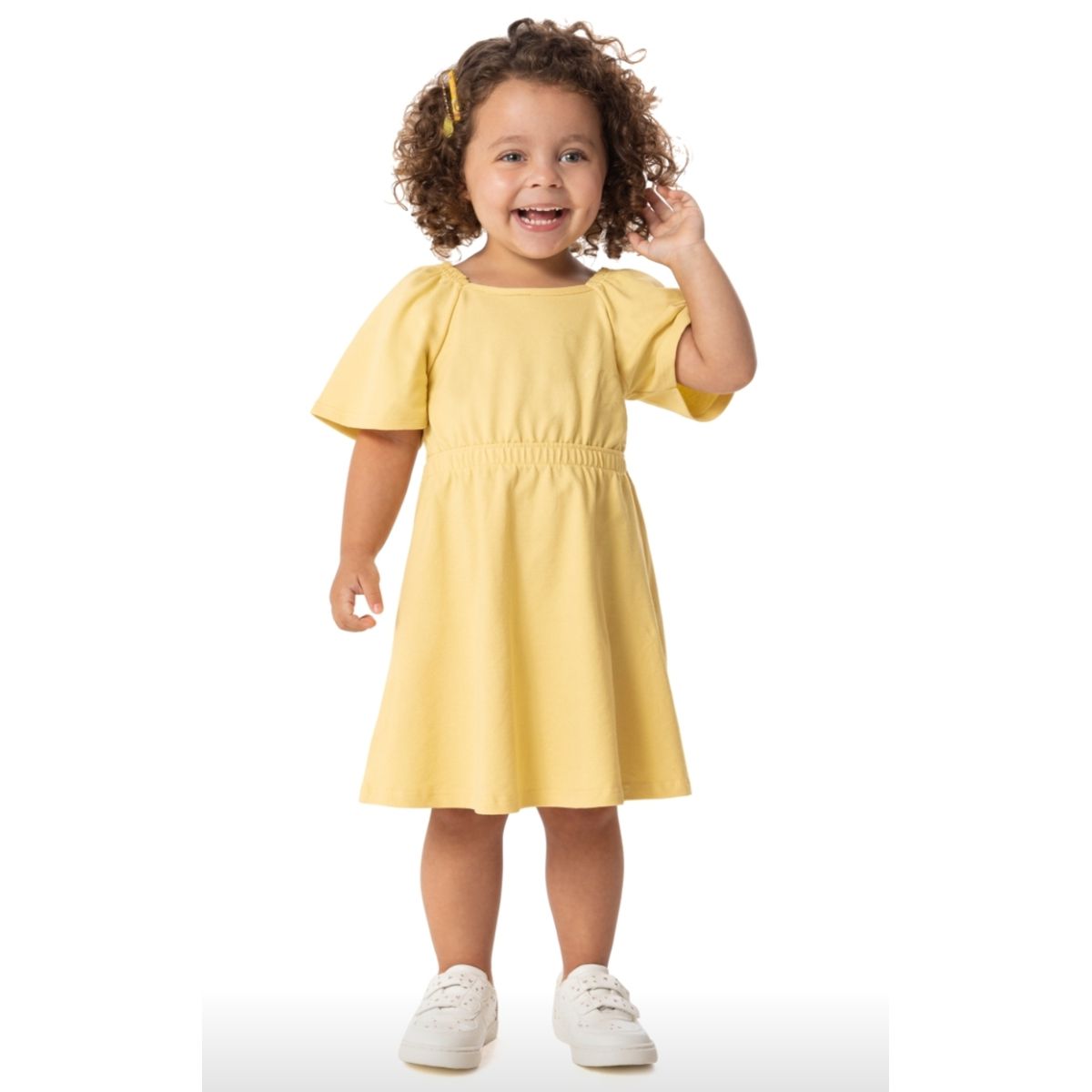 Vestido Amarelo Corações Malwee - Fátima Modas