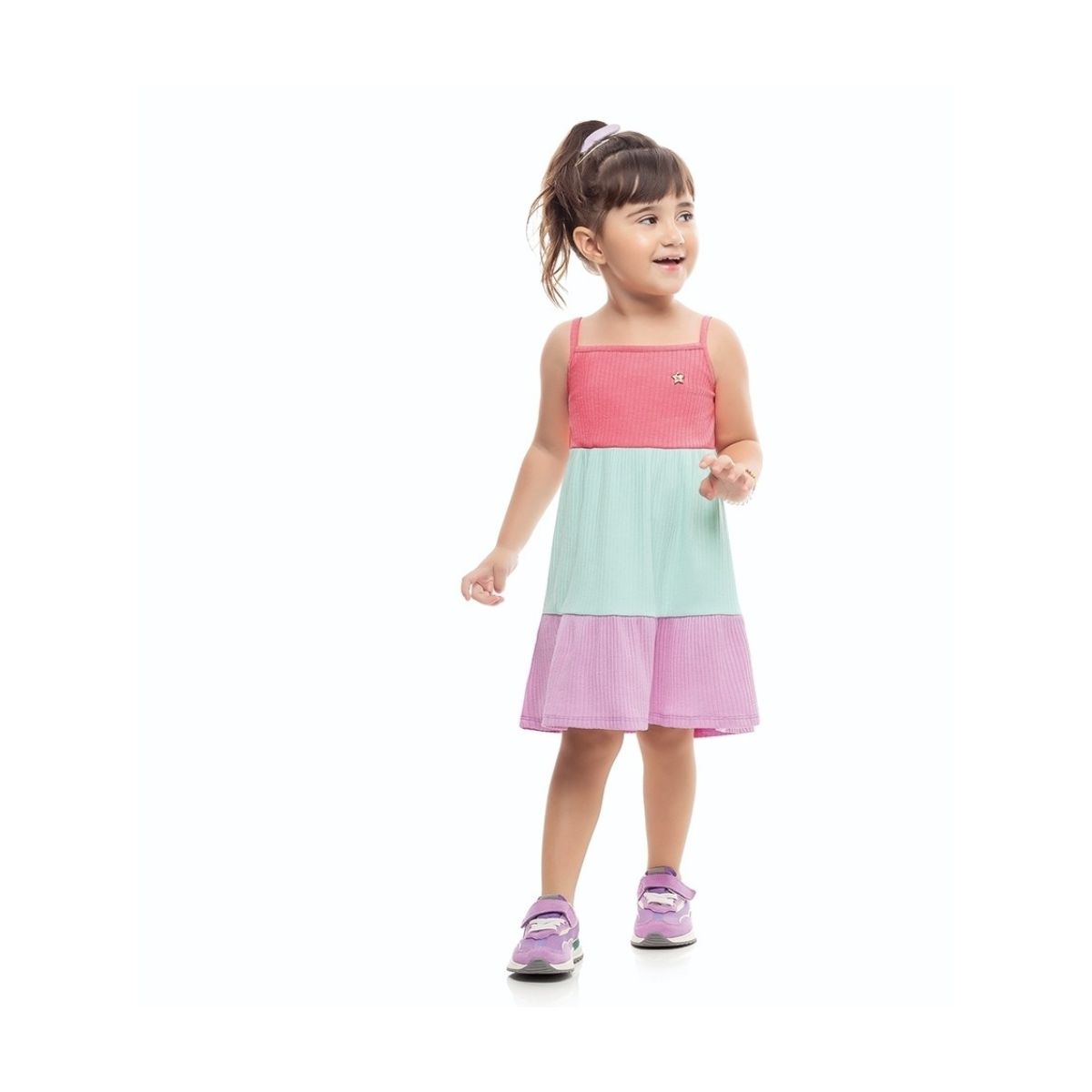 Vestido Infantil Kamylus Tricolor Malha Canelada - Fátima Modas