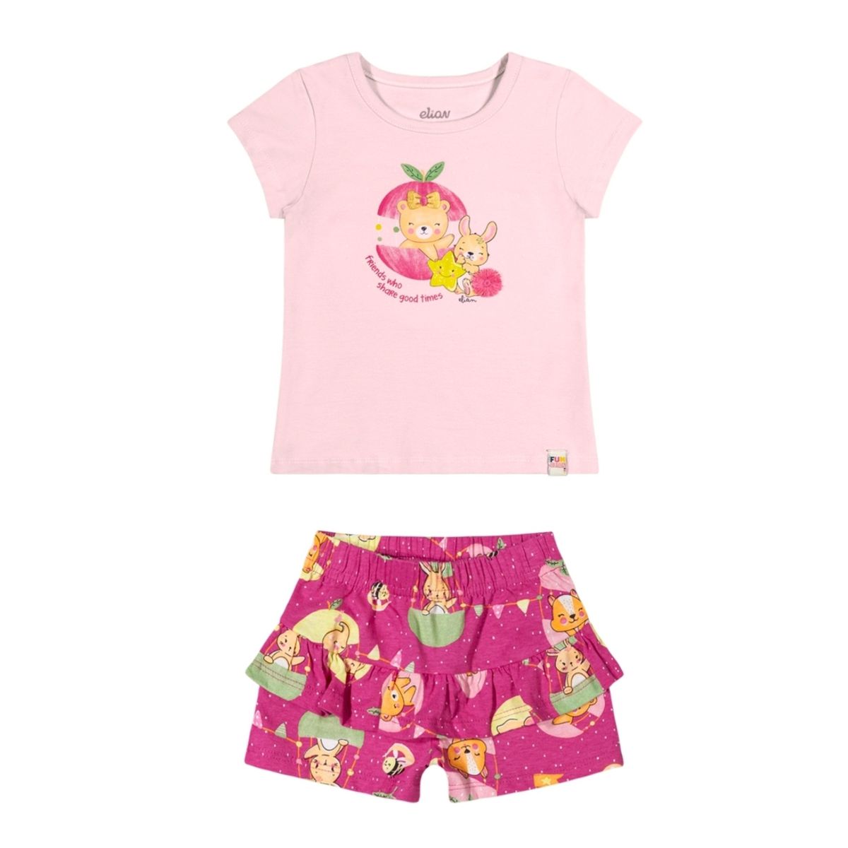 Conjunto Bebê Menina Camiseta e Shorts Elian Rosa - Fátima Modas