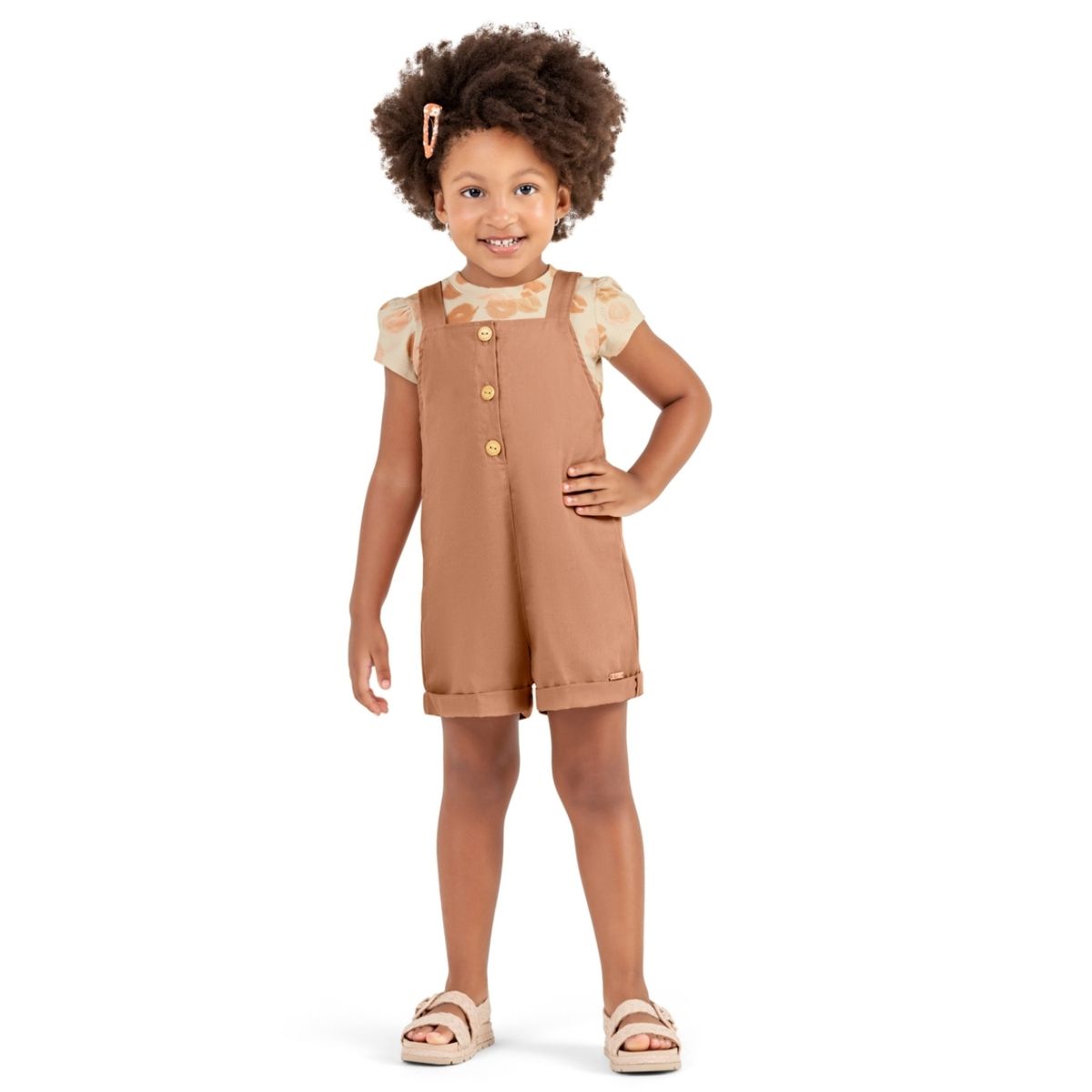 Conjunto Infantil Menina Jardineira Colorittá Bege - Fátima Modas