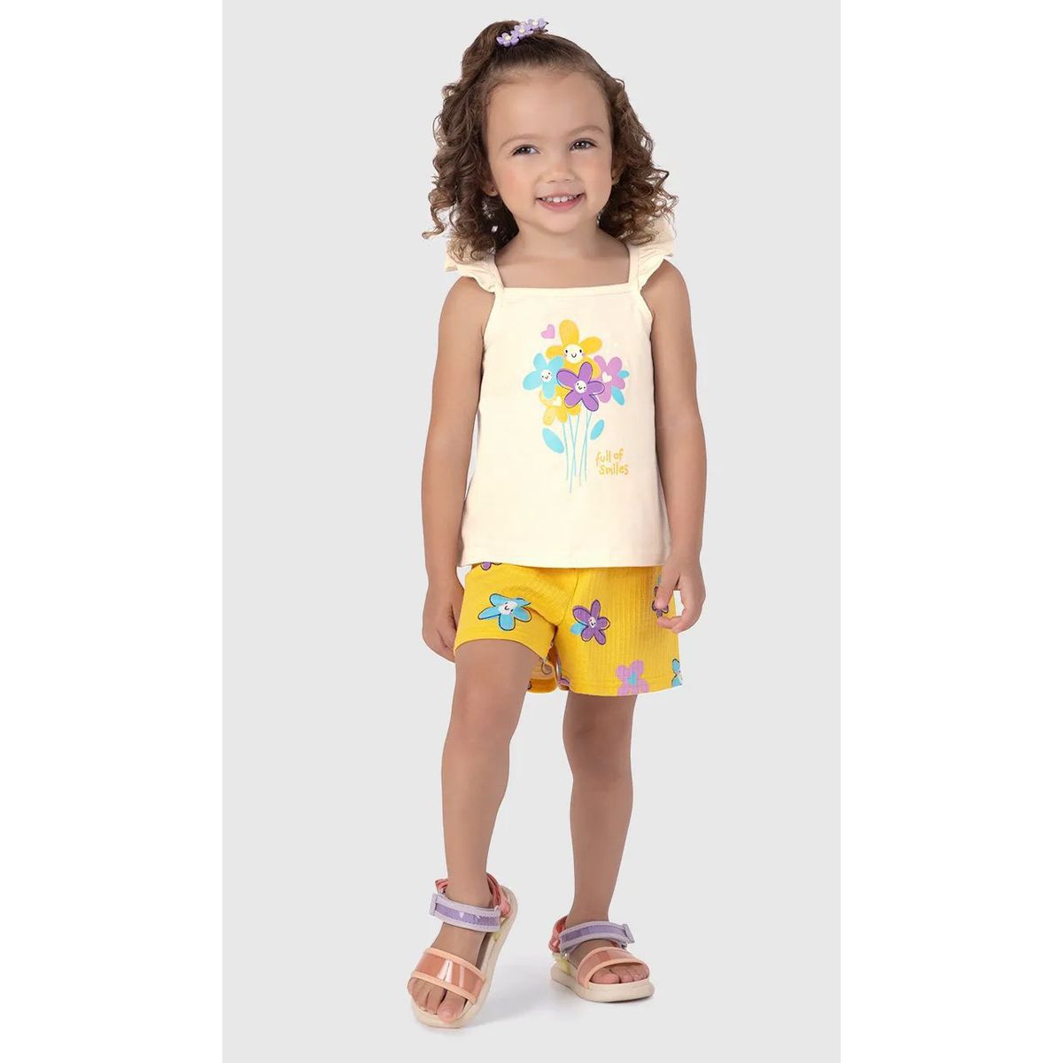 Conjunto Infantil Menina Estampa Flores Em Malha M... - Fátima Modas