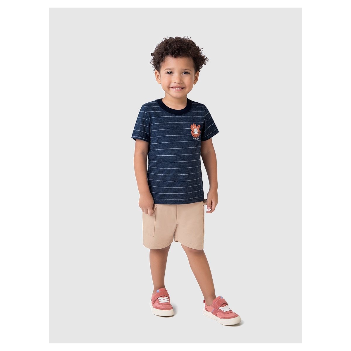 Conjunto Infantil Menino Camiseta Em Malha Rajada ... - Fátima Modas