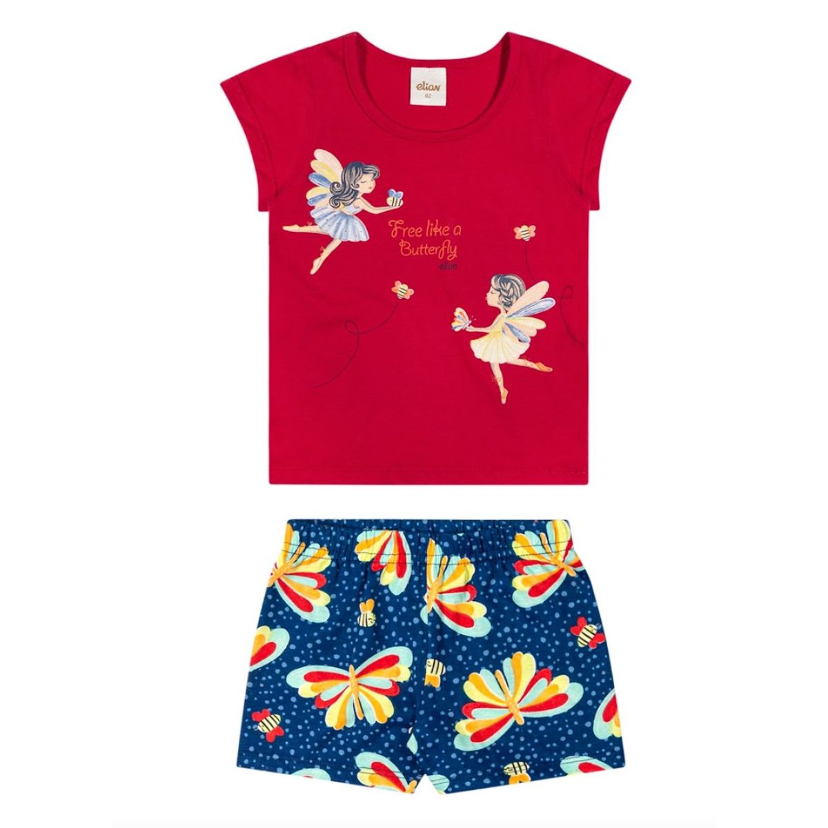 Conjunto Infantil Menina Borboletas Elian Vermelho - Fátima Modas