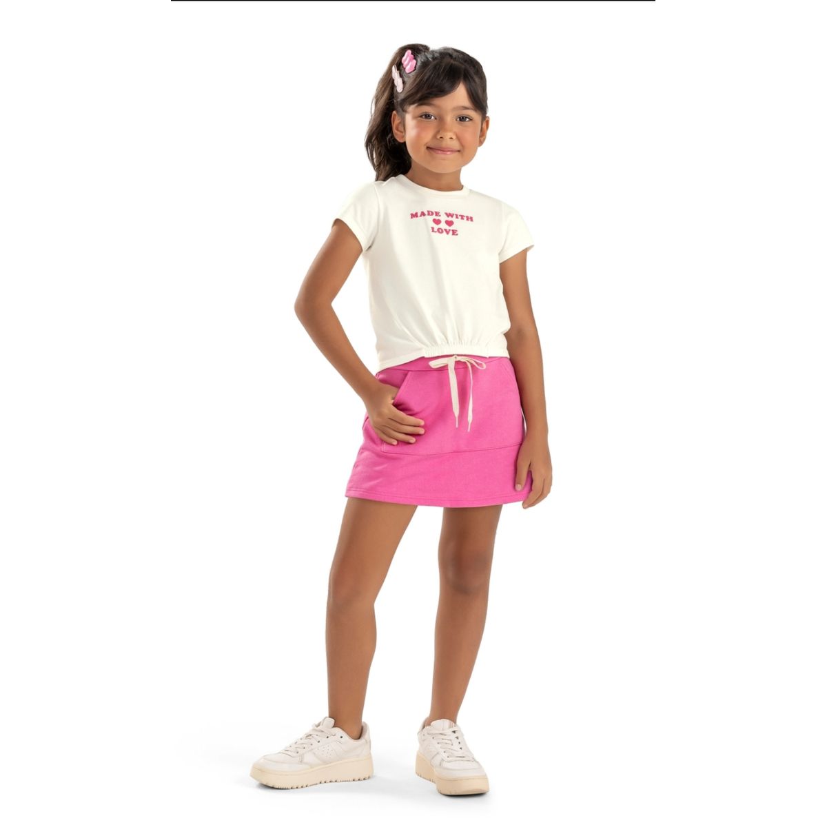 Conjunto Infantil Menina Estampado Elian Bege - Fátima Modas