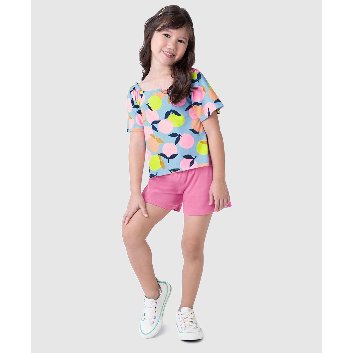 Conjunto Infantil Menina Blusa Estampa Frutas Em A... - Fátima Modas