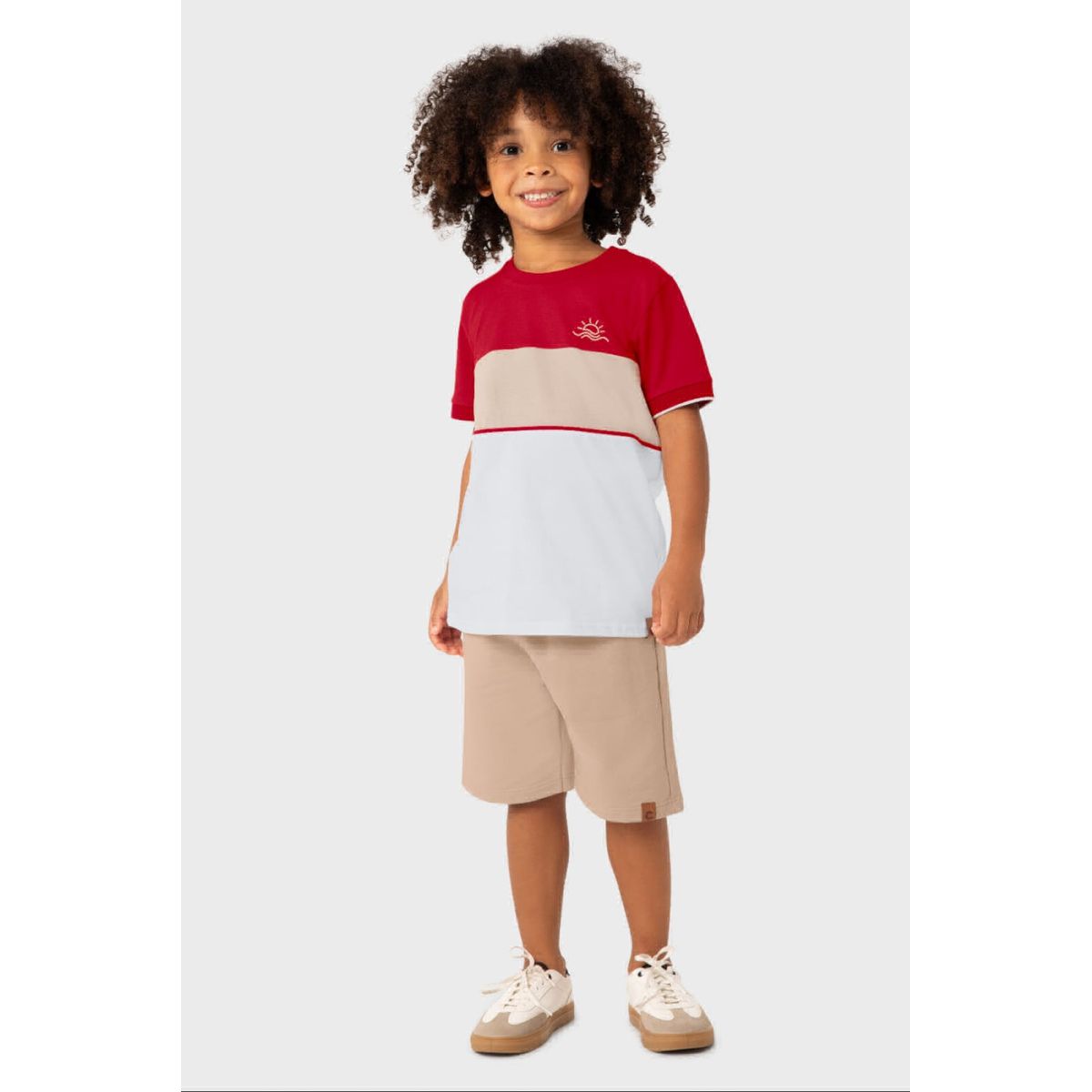 Conjunto Menino Camiseta Manga Retilínea Em Algodã... - Fátima Modas