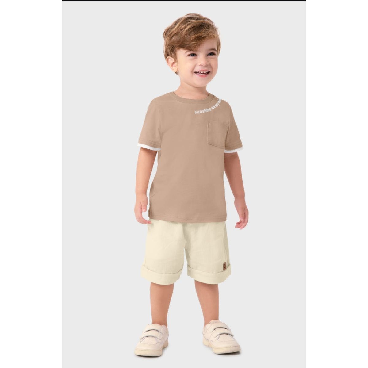 Conjunto Menino Bermuda Em Viscolinho Texturizado ... - Fátima Modas