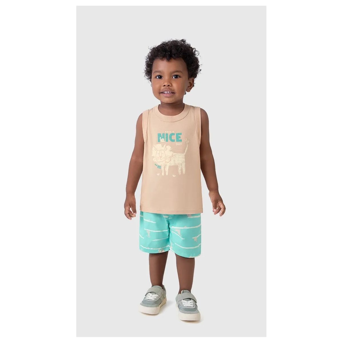 Conjunto Infantil Menino Bermuda Estampada Em Micr... - Fátima Modas