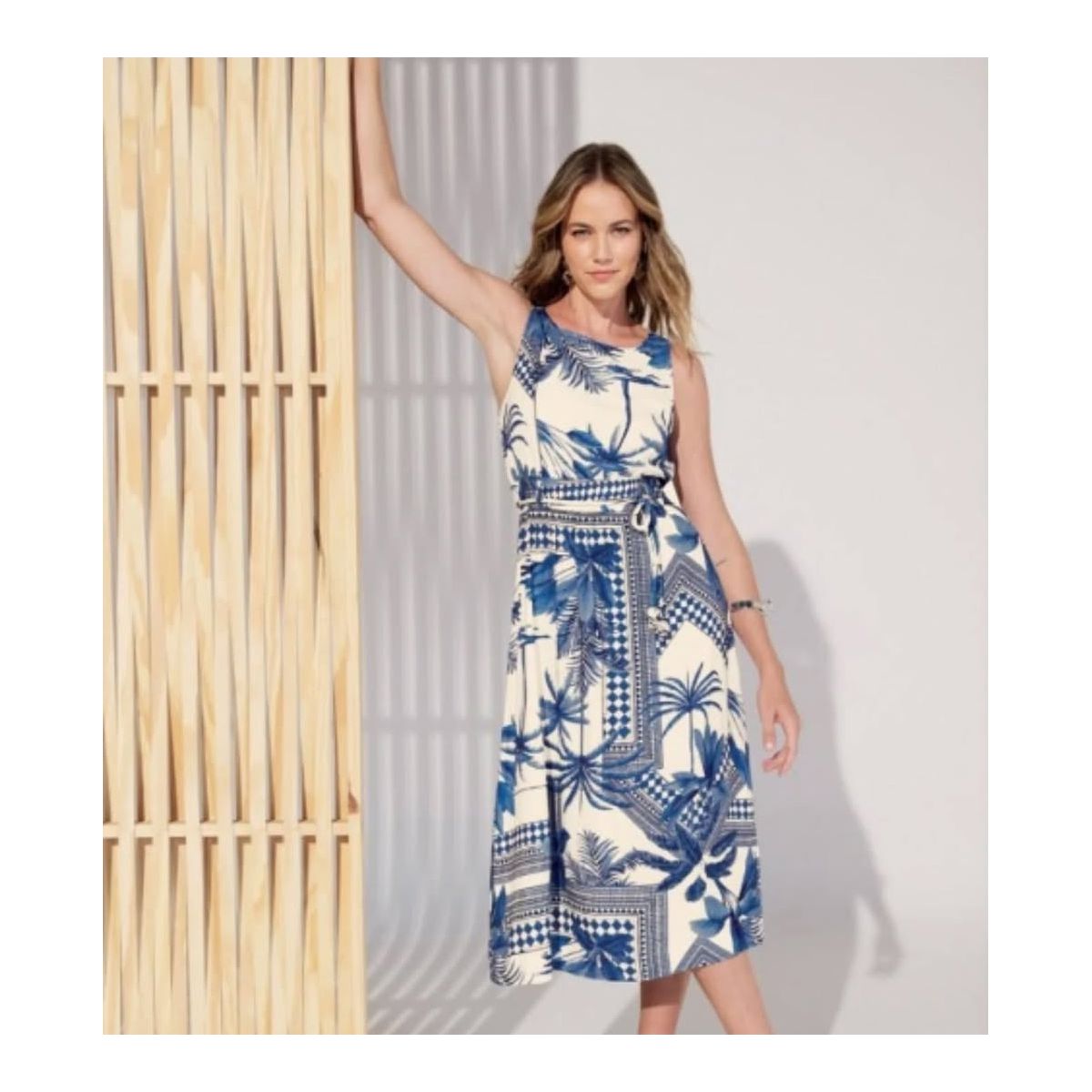 Vestido Midi Feminino Estampado Endless Bege - Fátima Modas