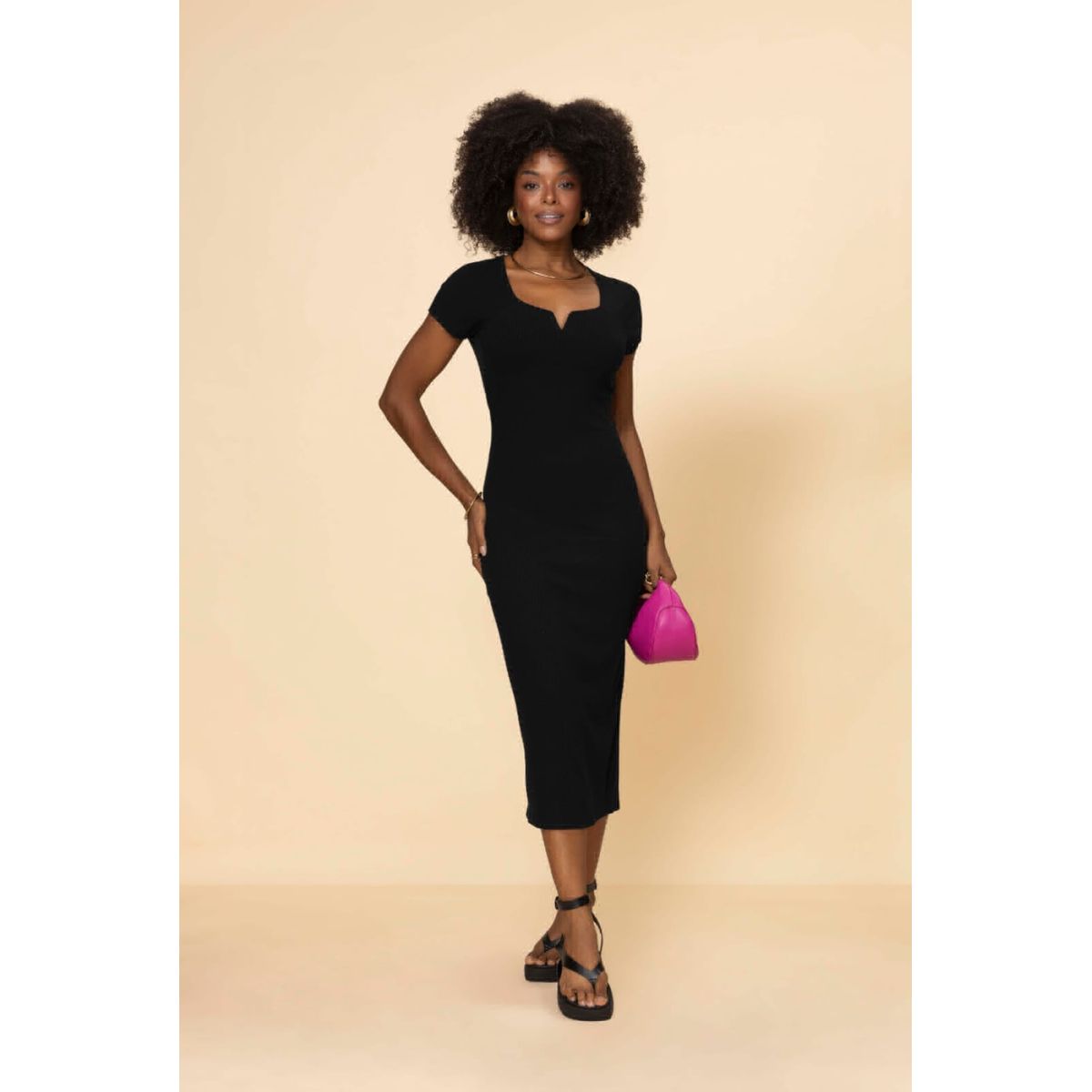 Vestido Midi Em Ribana Canelada Rovitex - Fátima Modas