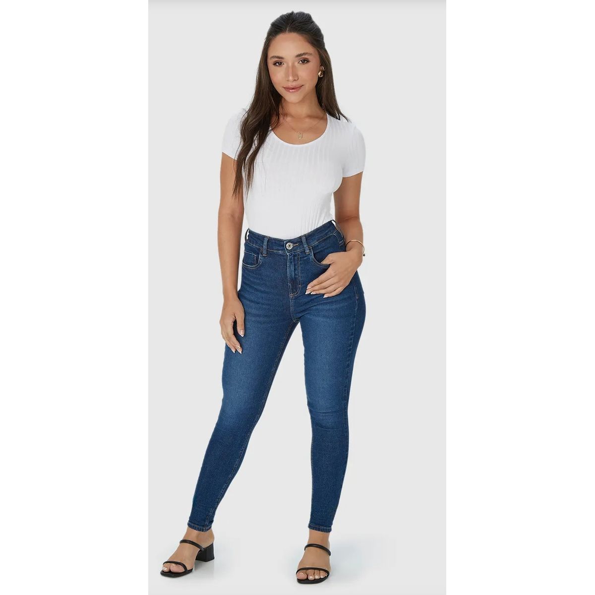 Calça Skinny Feminina Elástico Interno Em Flex Jea... - Fátima Modas