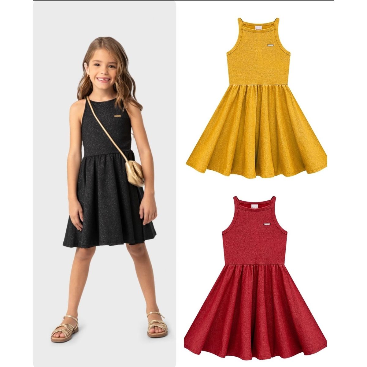 Vestido Menina Regata Em Algodão Com Glitter - Car... - Fátima Modas