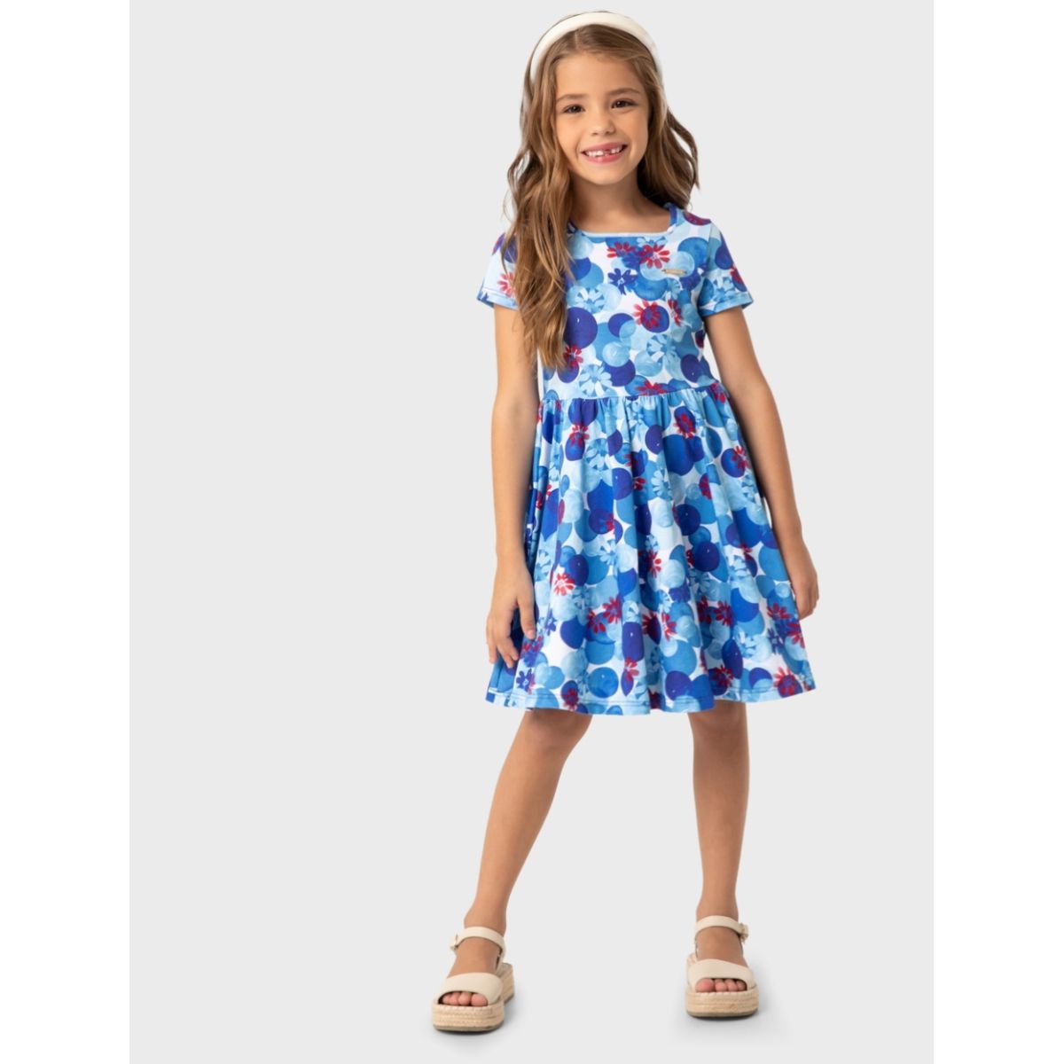 Vestido Menina Poá Floral Em Algodão - Carinhoso - Fátima Modas