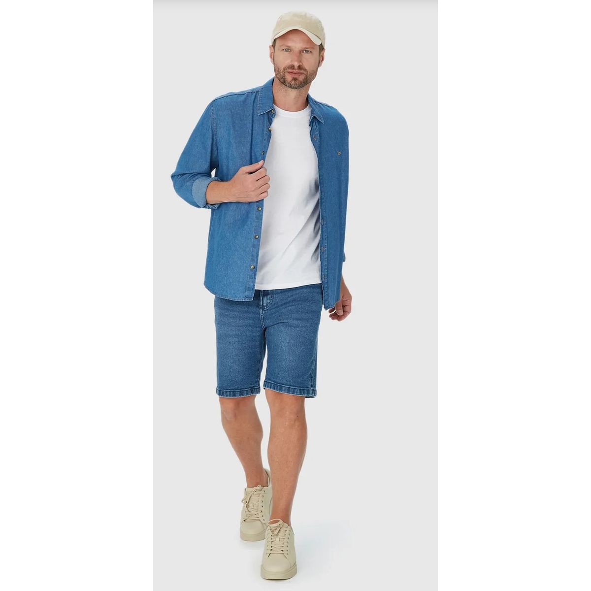 Bermuda Masculina Slim Cintura Média Em Jeans Com ... - Fátima Modas