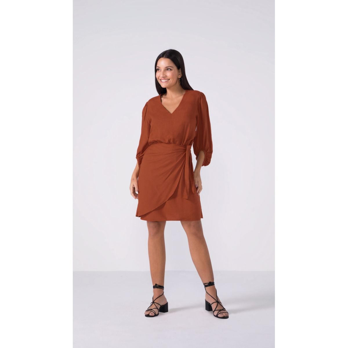 Vestido Curto Pareô Terracota Marialicia - Fátima Modas