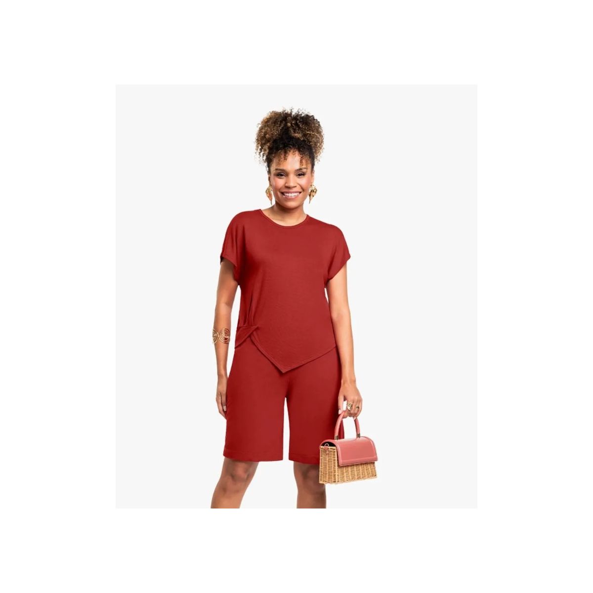 Blusa Feminina Manga Curta com Barra Assimétrica -... - Fátima Modas