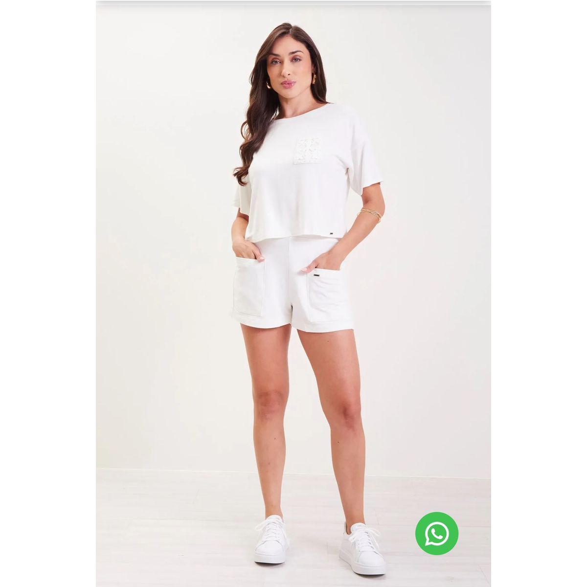 Short Feminino Em Moletinho Marialícia Bege - Fátima Modas