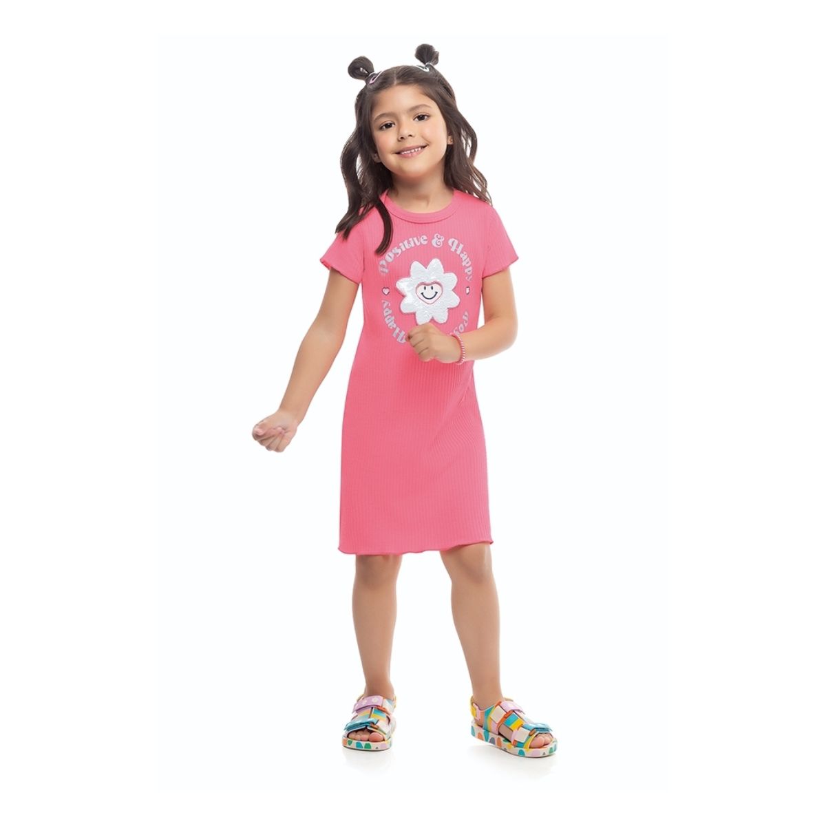Vestido Kamylus Infantil Positive and Happy Rosa - Fátima Modas