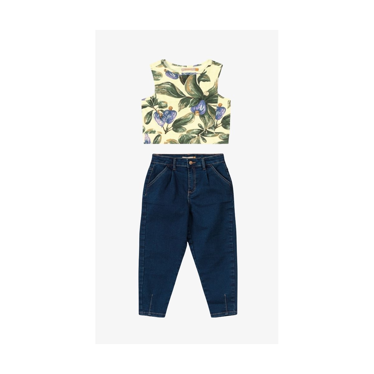 CONJUNTO CARINHOSO BLUSA FOLHAS E CAL A JEANS - Fátima Modas