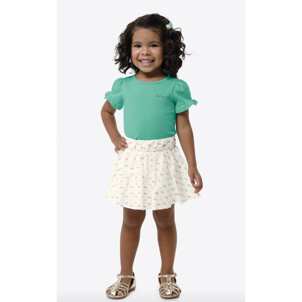 Carinhoso Conjunto Saia Shorts Menina Verde - Fátima Modas