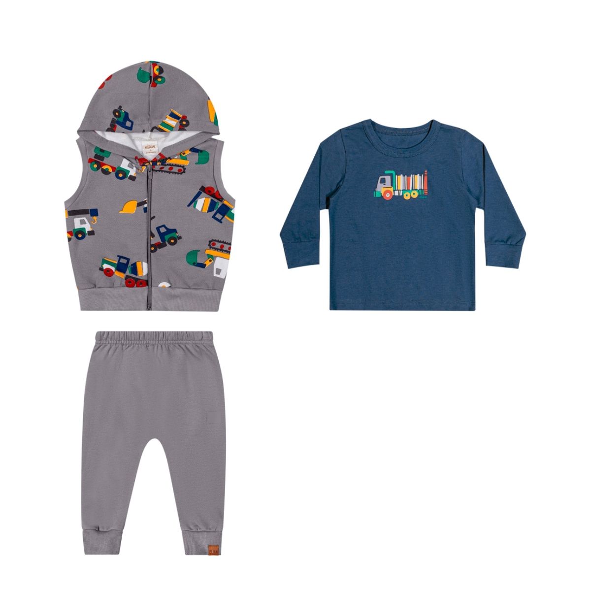 Tri Conjunto Infantil com Colete cinza Elian - Fátima Modas