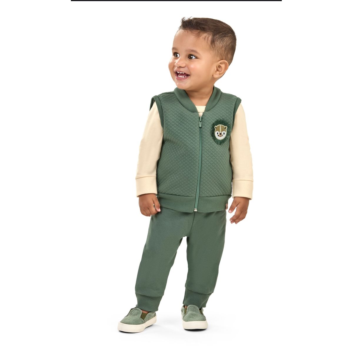 Conjunto Bebê Menino Colete e Calça Elian Bege - Fátima Modas