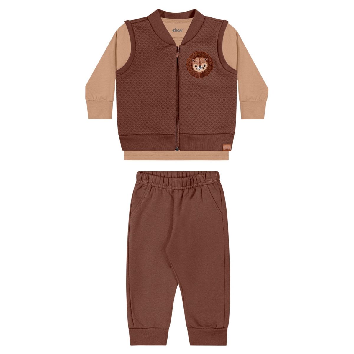 Conjunto Bebê Menino Colete e Calça Elian Marrom - Fátima Modas