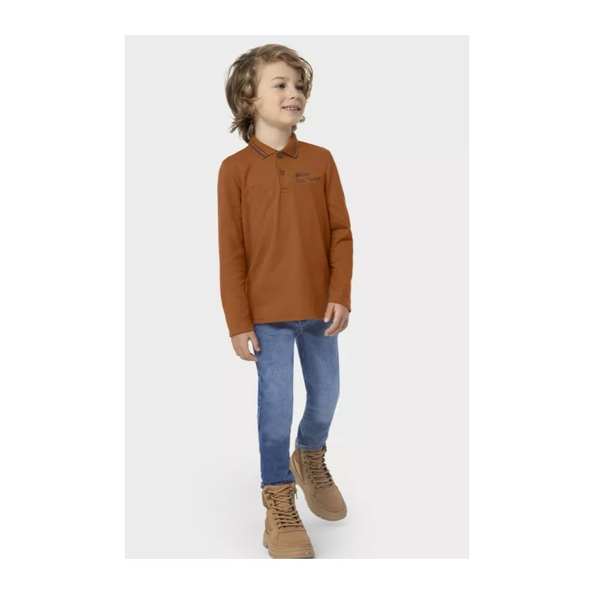 Conjunto Menino Polo Jeans Malwee Carinhoso Camel - Fátima Modas